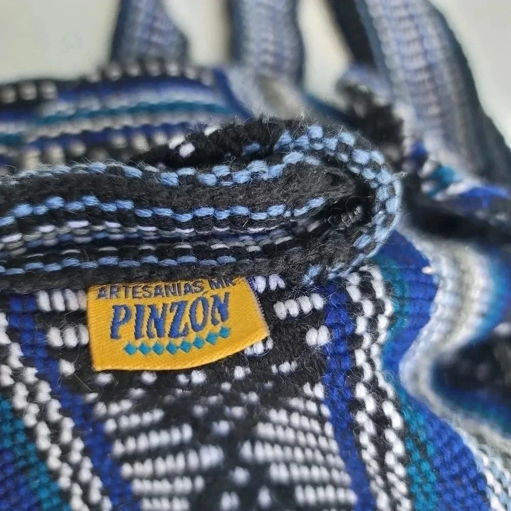 NWOT Pinzon Woven Mexico Backpack Artesanias Mr Pocket Drawstring Boho Bag Blue